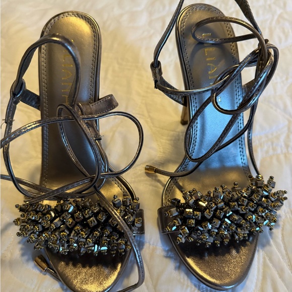 Liliana Shoes - Liliana Silver Embellished Strappy Heels